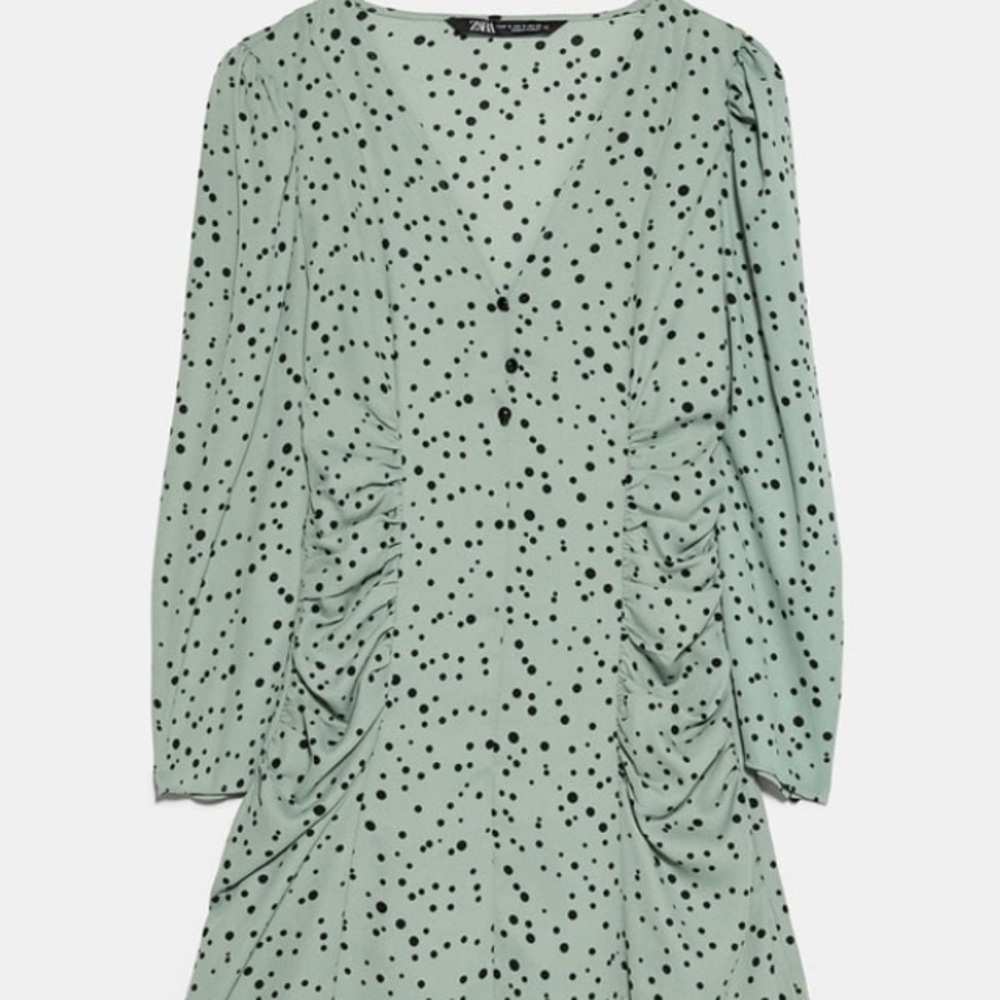 Zara sea green dress with side ruching details - Picture 4 of 5